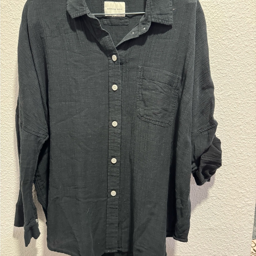 American Eagle Outfitters Black Casual Button Down Shirt